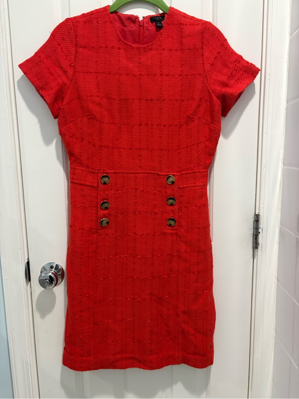 Ann Taylor Petite Red Tweed Button Detail Dre